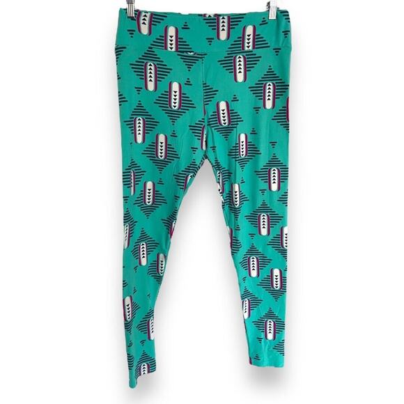 LuLaRoe Womens Leggings Sz‎ TC Mint Pink Cream Teal Art Deco 12 14 16 18 Tall - Picture 4 of 9